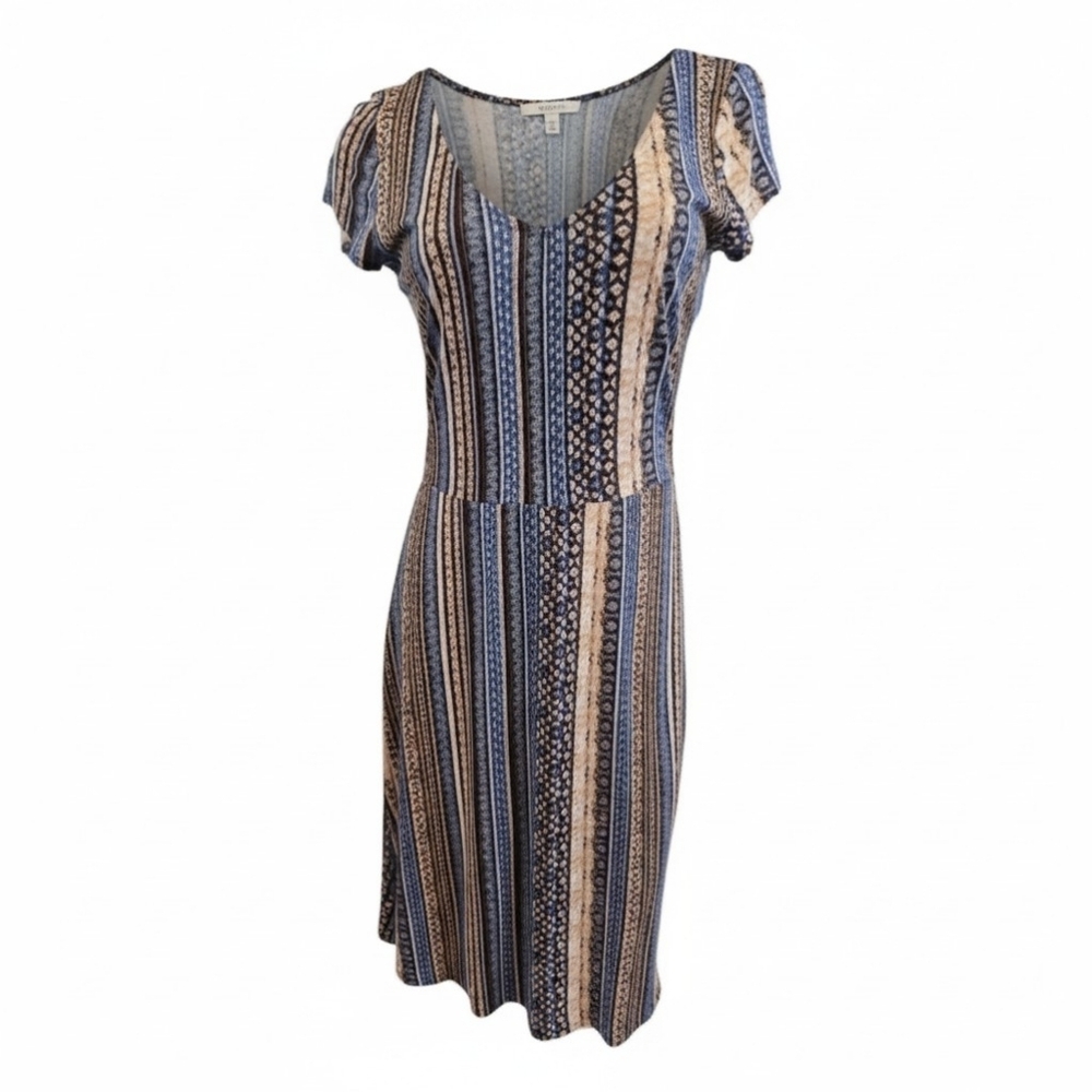Lascana Size 8 40 Striped Dress Blue Coral White V Neck